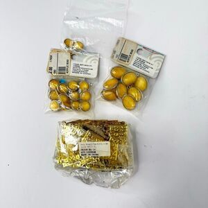 Jewelry Making Supplies Lot Yellow Cabochons Charms Gold Connector Findings Bulk